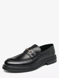 Groom Loafers Men Horsebit Loafers Slip-on Leather Chunky Round Toe Shoes