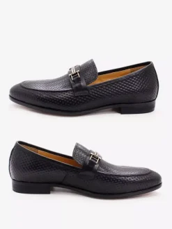 Groom Loafers Mens Bit Loafers Pointed Toe Snake Pattern Metal Trend Dress Shoes Wedding Leather Shoes