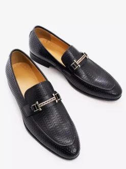 Groom Loafers Mens Bit Loafers Pointed Toe Snake Pattern Metal Trend Dress Shoes Wedding Leather Shoes