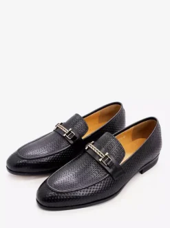 Groom Loafers Mens Bit Loafers Pointed Toe Snake Pattern Metal Trend Dress Shoes Wedding Leather Shoes