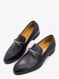 Groom Loafers Mens Bit Loafers Pointed Toe Snake Pattern Metal Trend Dress Shoes Wedding Leather Shoes