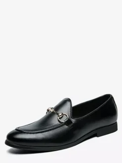 Groom Loafers Mens Bit Loafers Business Casual Slip-On Breathable Pointy Toe Leather Shoes