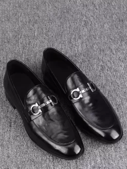 Groom Loafers Mens Bit Loafers Slip-On Business Casual Leather Shoes