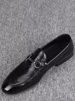 Groom Loafers Mens Bit Loafers Slip-On Business Casual Leather Shoes