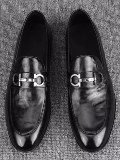 Groom Loafers Mens Bit Loafers Slip-On Business Casual Leather Shoes