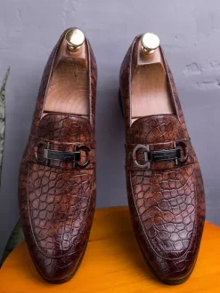 Groom Loafers Mens Bit Loafers Casual Moccasins Round Toe Leather Shoes