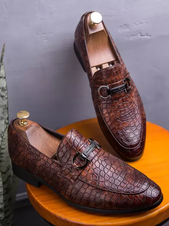 Groom Loafers Mens Bit Loafers Casual Moccasins Round Toe Leather Shoes