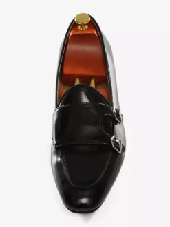 Groom Loafers Mens Black Monk Strap Dress loafers Round Toe Prom Party Wedding Shoes