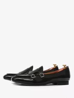 Groom Loafers Mens Black Monk Strap Dress loafers Round Toe Prom Party Wedding Shoes