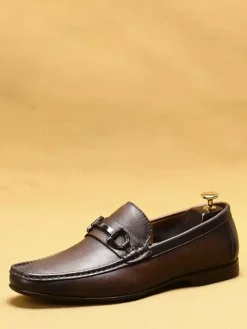 Groom Loafers Mens Horsebit Loafers Genuine Leather Moccasins Soft-Soled Slip-On Casual Shoes