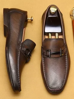 Groom Loafers Mens Horsebit Loafers Genuine Leather Moccasins Soft-Soled Slip-On Casual Shoes