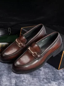 Groom Loafers Mens Horsebit Loafers Genuine Leather Slip-On Dress Shoes For Business