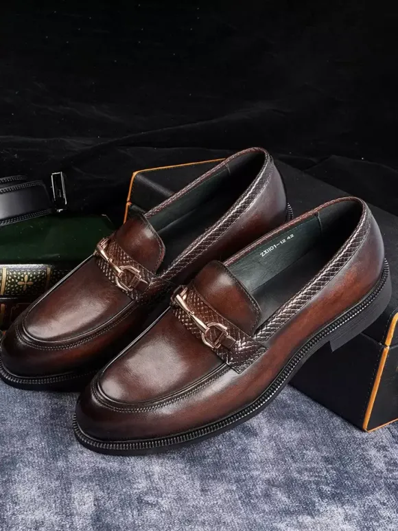 Groom Loafers Mens Horsebit Loafers Genuine Leather Slip-On Dress Shoes For Business