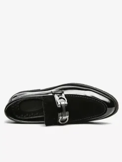 Groom Loafers Mens Horsebit Loafers Patent Splice Suede Leather Slip-On Chunky Shoes