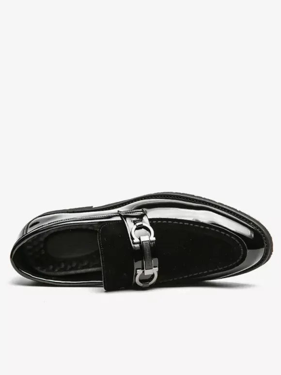 Groom Loafers Mens Horsebit Loafers Patent Splice Suede Leather Slip-On Chunky Shoes