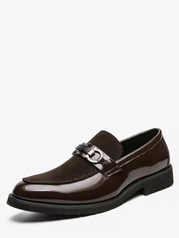 Groom Loafers Mens Horsebit Loafers Patent Splice Suede Leather Slip-On Chunky Shoes