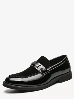 Groom Loafers Mens Horsebit Loafers Patent Splice Suede Leather Slip-On Chunky Shoes