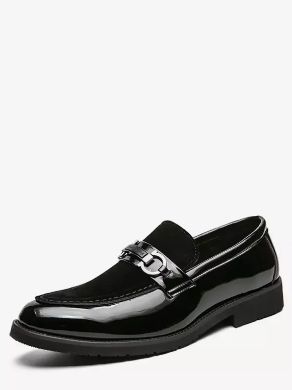 Groom Loafers Mens Horsebit Loafers Patent Splice Suede Leather Slip-On Chunky Shoes