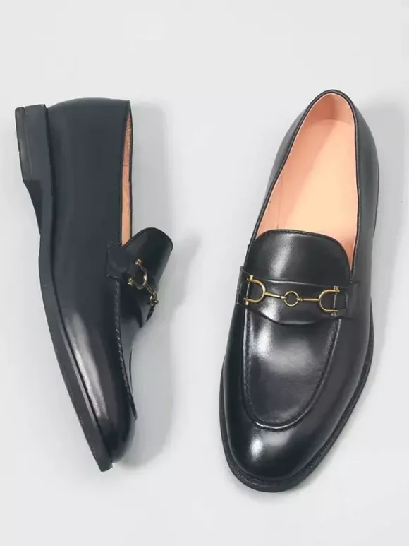 Groom Loafers Mens Horsebit Loafers Genuine Leather Slip-On Dress Shoes Business Formal Shoes