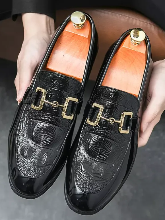 Groom Loafers Mens Horsebit Loafers Slip-on Patent Leather Round Toe Shoes