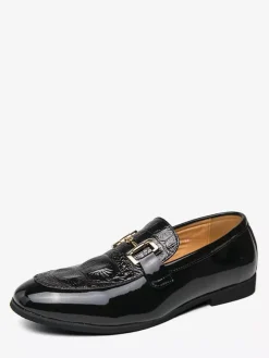 Groom Loafers Mens Horsebit Loafers Slip-on Patent Leather Round Toe Shoes