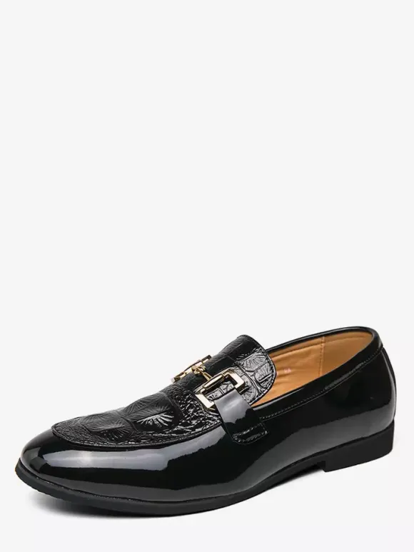 Groom Loafers Mens Horsebit Loafers Slip-on Patent Leather Round Toe Shoes
