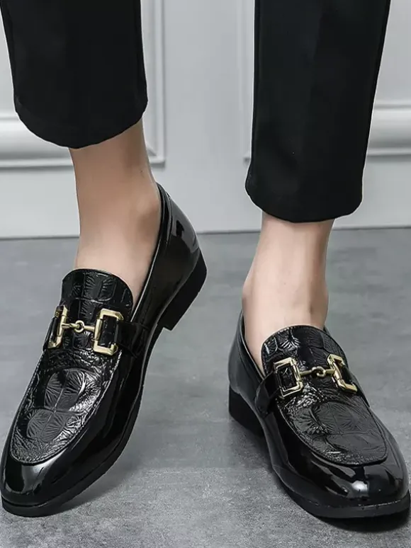Groom Loafers Mens Horsebit Loafers Slip-on Patent Leather Round Toe Shoes