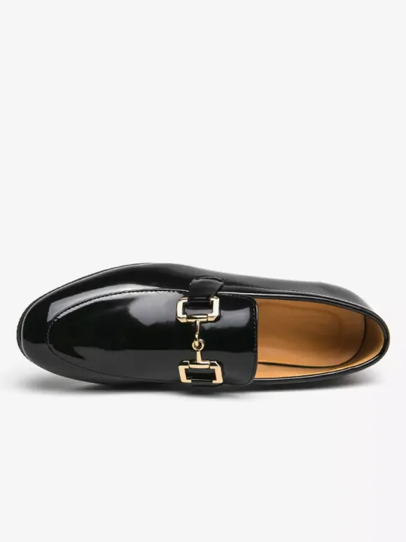 Groom Loafers Mens Horsebit Loafers Slip-on Patent Leather Round Toe Shoes