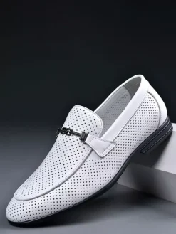 Groom Loafers Mens Horsebit Loafers Genuine Leather Perforated Mesh Dress Shoes