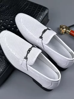 Groom Loafers Mens Horsebit Loafers Genuine Leather Perforated Mesh Dress Shoes