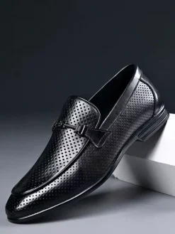 Groom Loafers Mens Horsebit Loafers Genuine Leather Perforated Mesh Dress Shoes