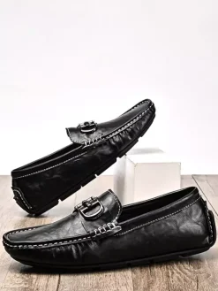 Groom Loafers Mens Horsebit Loafers Leather Slip-on Deck Shoes