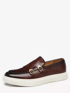 Groom Loafers Mens Monk Strap Buckle Loafers Slip-on Chunky Sole Casual Shoes