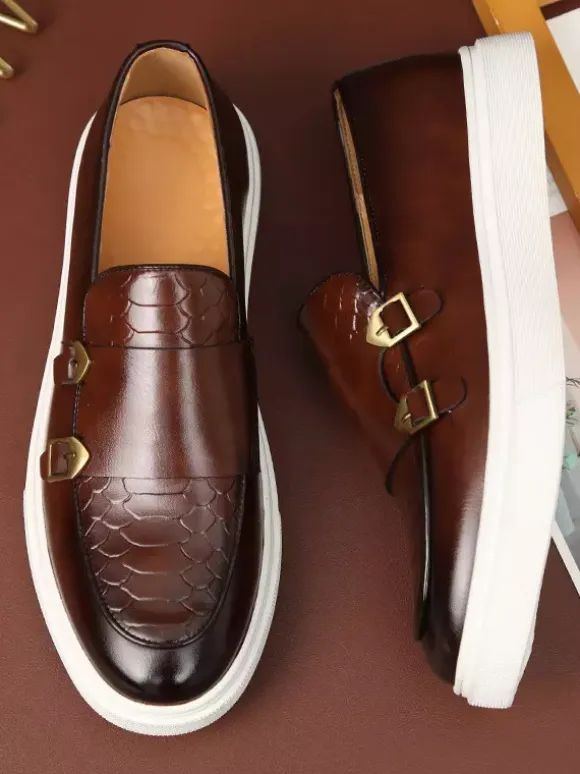 Groom Loafers Mens Monk Strap Buckle Loafers Slip-on Chunky Sole Casual Shoes