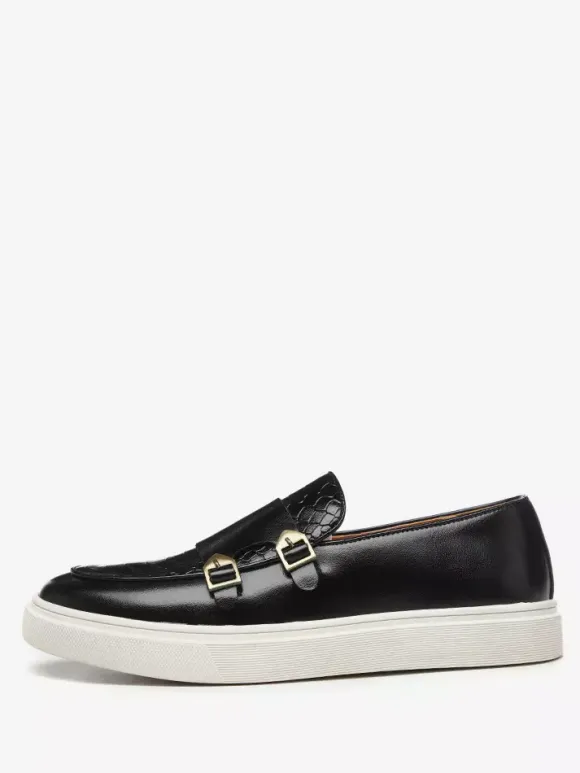 Groom Loafers Mens Monk Strap Buckle Loafers Slip-on Chunky Sole Casual Shoes