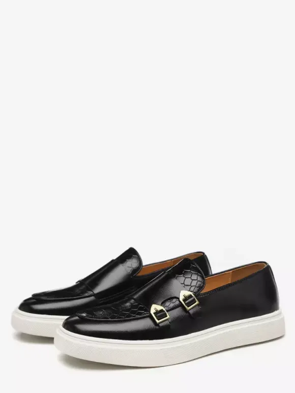 Groom Loafers Mens Monk Strap Buckle Loafers Slip-on Chunky Sole Casual Shoes