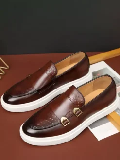 Groom Loafers Mens Monk Strap Buckle Loafers Slip-on Chunky Sole Casual Shoes