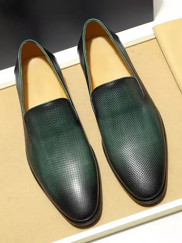 Groom Loafers Mens Slip On Loafers Woven Leather Business Shoes Formal Office Shoes For Men
