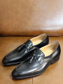 Groom Loafers Mens Tassel Loafers Genuine Leather Square-Toe Dress Shoes For Business Slip-On Oxfords