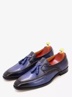 Groom Loafers Mens Tassel Loafers Genuine Leather Square-Toe Dress Shoes For Business Slip-On Oxfords