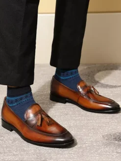 Groom Loafers Mens Tassel Loafers Genuine Leather Handcrafted Slip-On Dress Shoes