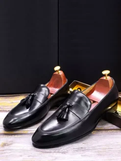 Groom Loafers Mens Tassel Loafers Genuine Leather Handcrafted Slip-On Dress Shoes