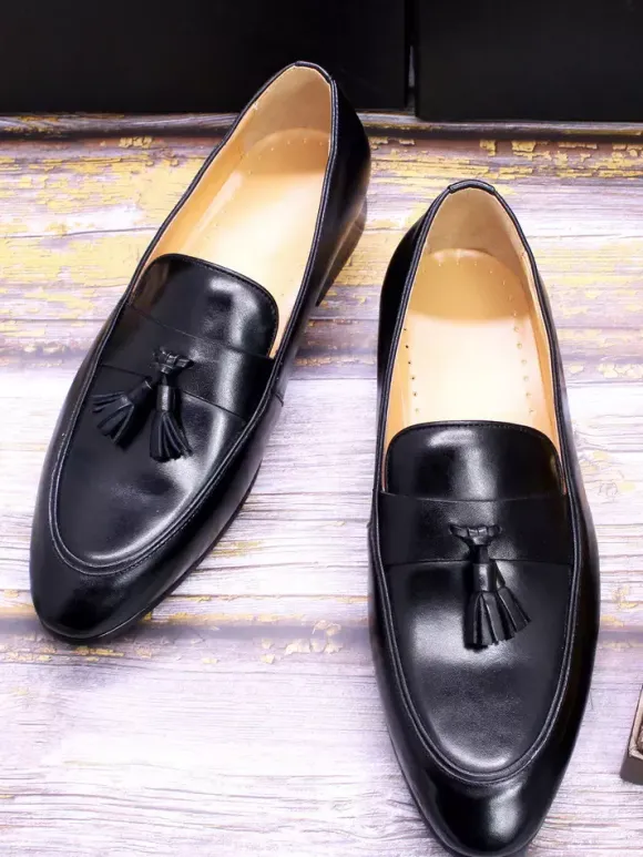 Groom Loafers Mens Tassel Loafers Genuine Leather Handcrafted Slip-On Dress Shoes
