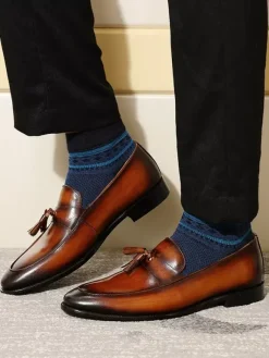 Groom Loafers Mens Tassel Loafers Genuine Leather Handcrafted Slip-On Dress Shoes
