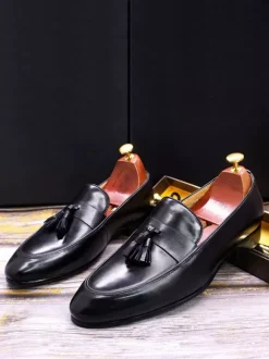 Groom Loafers Mens Tassel Loafers Genuine Leather Handcrafted Slip-On Dress Shoes
