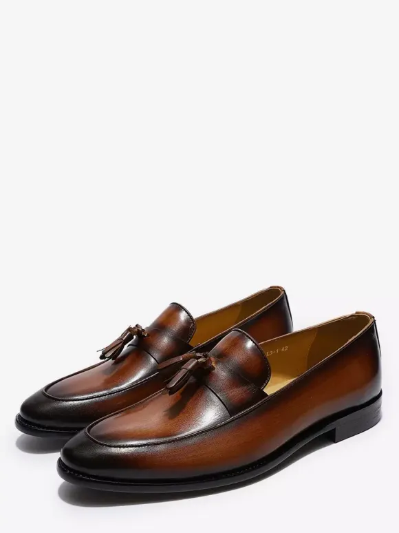 Groom Loafers Mens Tassel Loafers Genuine Leather Handcrafted Slip-On Dress Shoes