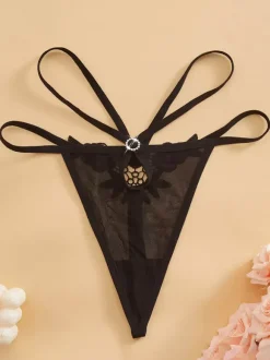 G-String Thong Lace Black Lingerie Women Panties Sheer Mesh Underwear