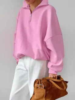 Half Zip Stand Collar Oversized Sweatshirt Drop Shoulder Loose Long Sleeve Pullover
