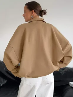 Half Zip Stand Collar Oversized Sweatshirt Drop Shoulder Loose Long Sleeve Pullover