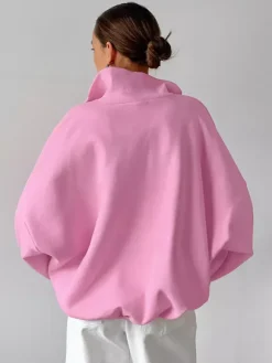 Half Zip Stand Collar Oversized Sweatshirt Drop Shoulder Loose Long Sleeve Pullover